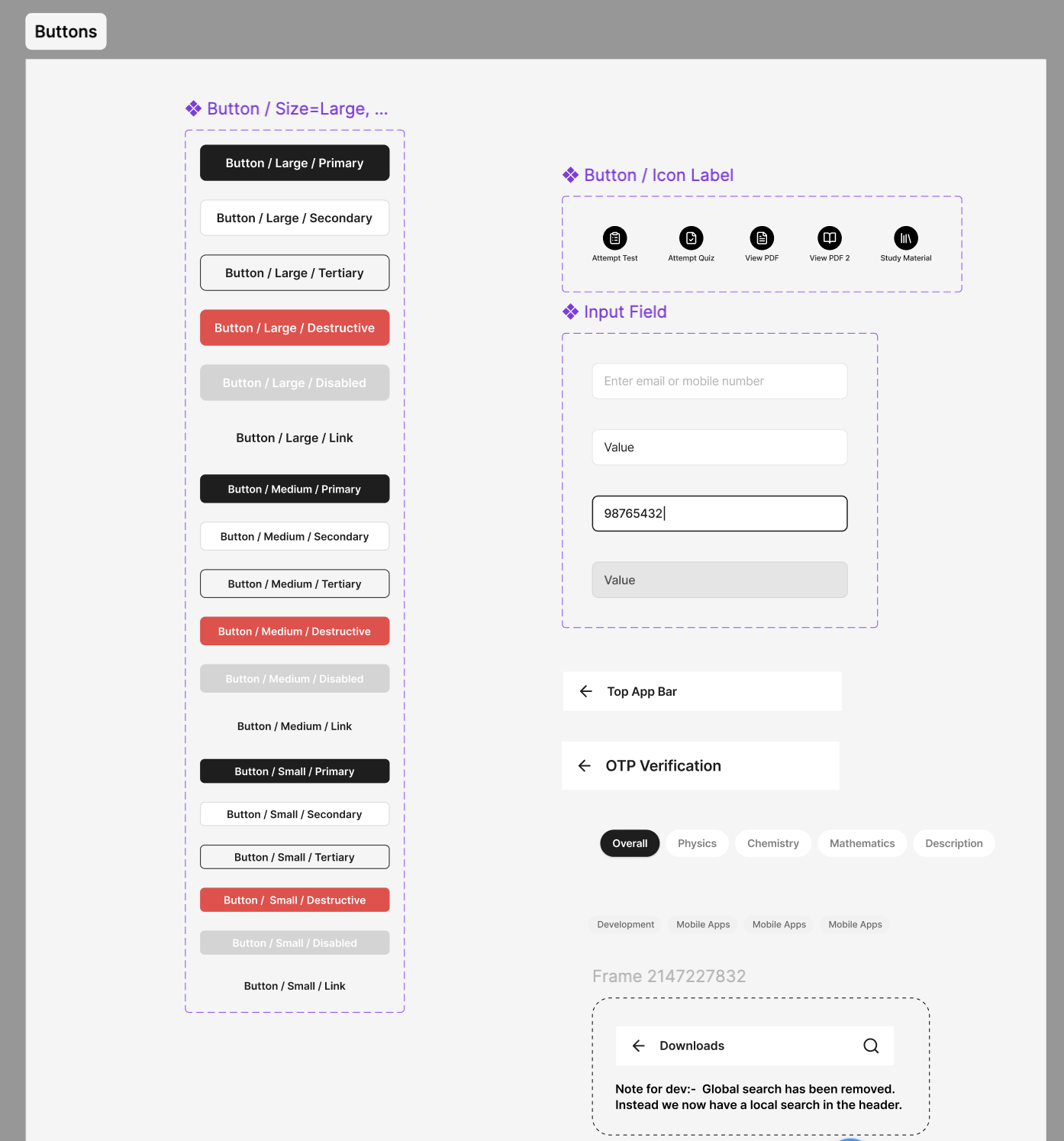AppX UI component system with buttons, inputs, top bars, and chips