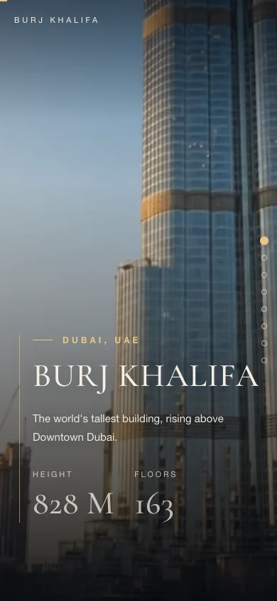 Burj Khalifa scroll experience on a mobile screen
