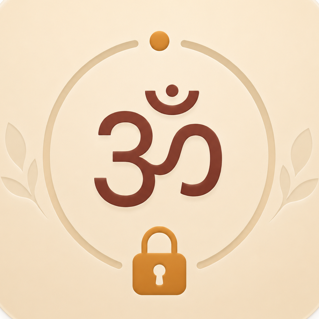GitaLock app icon combining the Om symbol with a lock in warm saffron and maroon tones