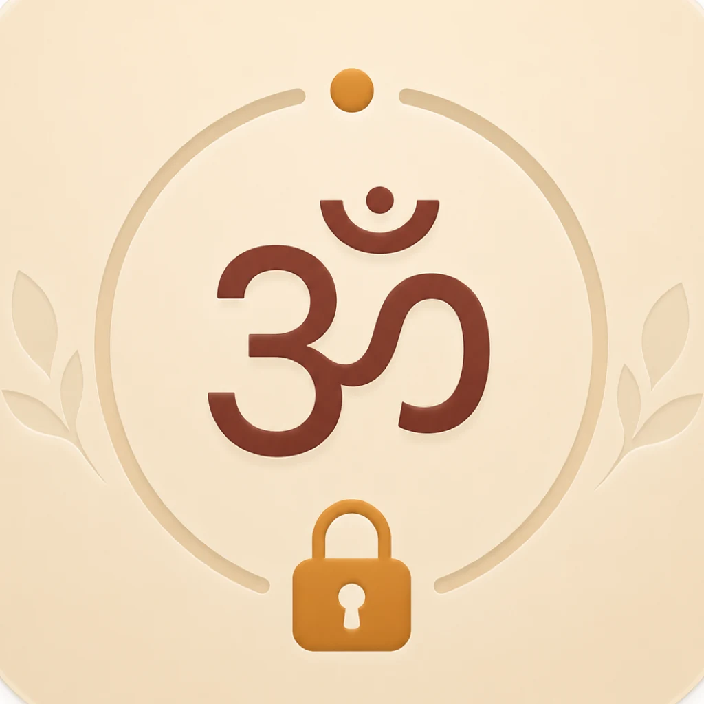 GitaLock app icon combining the Om symbol with a lock in warm saffron and maroon tones
